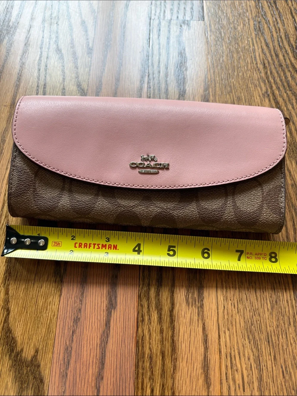 Coach slim envelope wallet featuring signature coated canvas & pink leather flap - Picture 10 of 11
